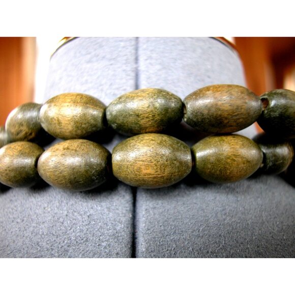 Vintage Single-Strand Wooden Bead Necklace Olive Green Brown Boho 40" - Picture 3 of 3